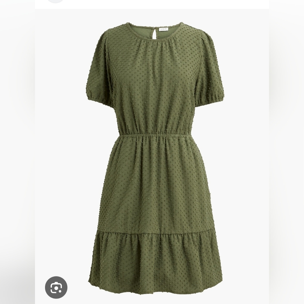 J. Crew Green Puff Sleeve Tiered Midi Dress